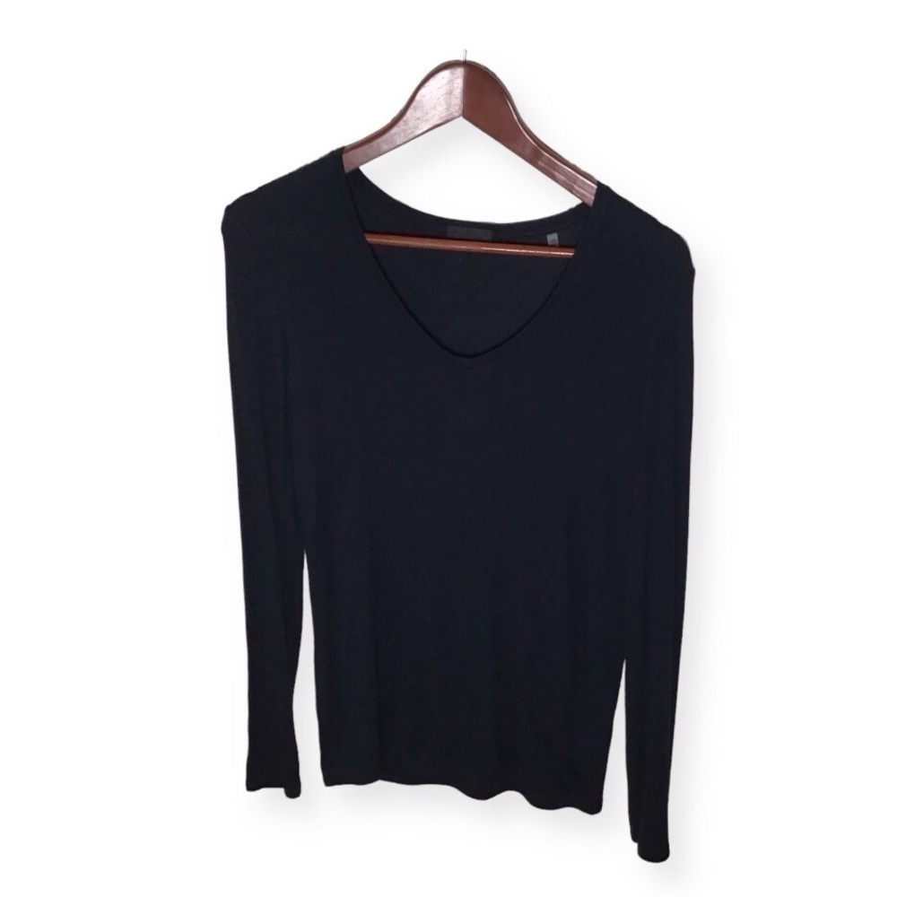 ATM Modal Rib Long Sleeve V Neck Tee in Black Size Large.